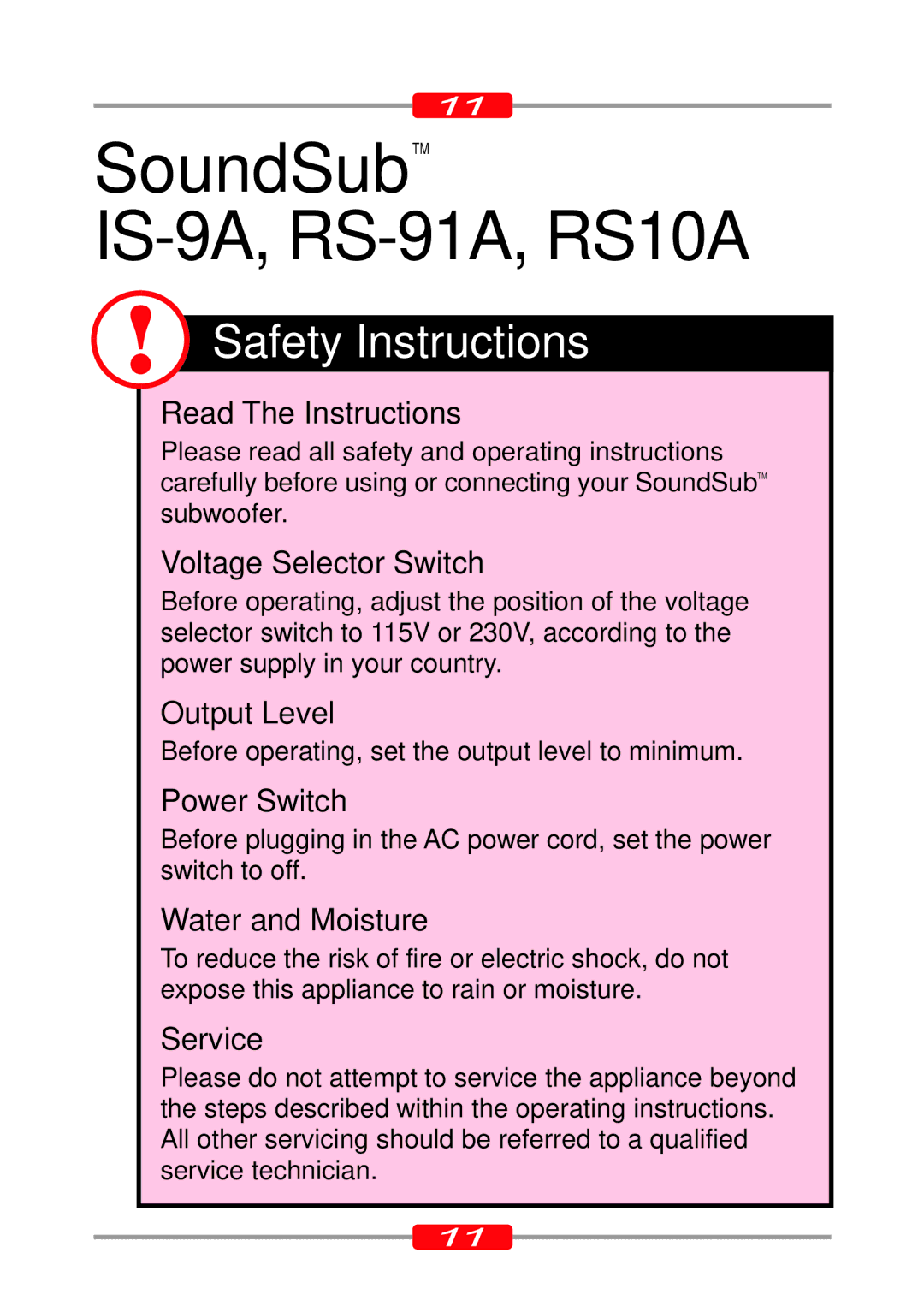 Morel ST-95, ST-90 owner manual SoundSubTM IS-9A, RS-91A, RS10A 