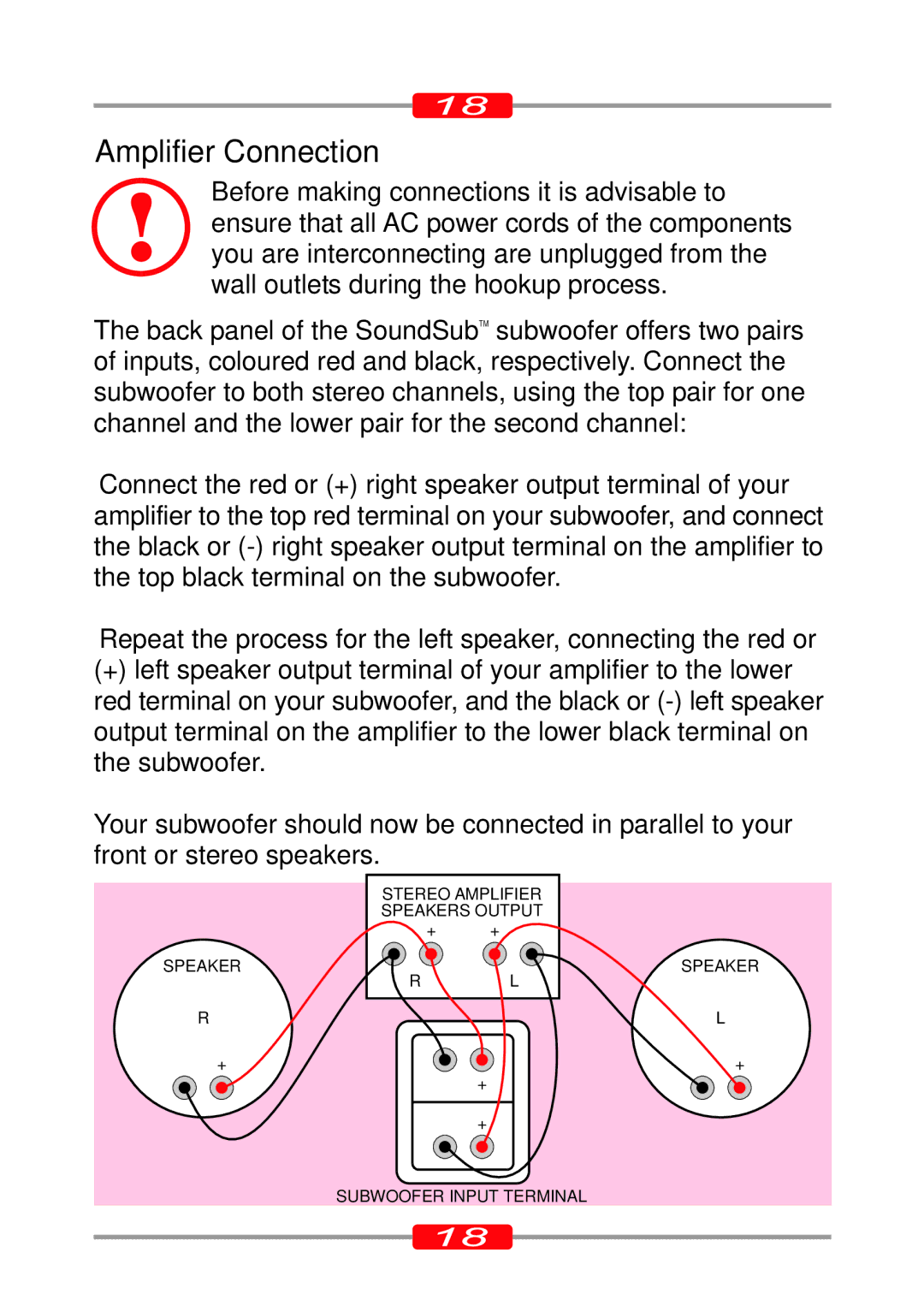 Morel ST-90, ST-95 owner manual Amplifier Connection 