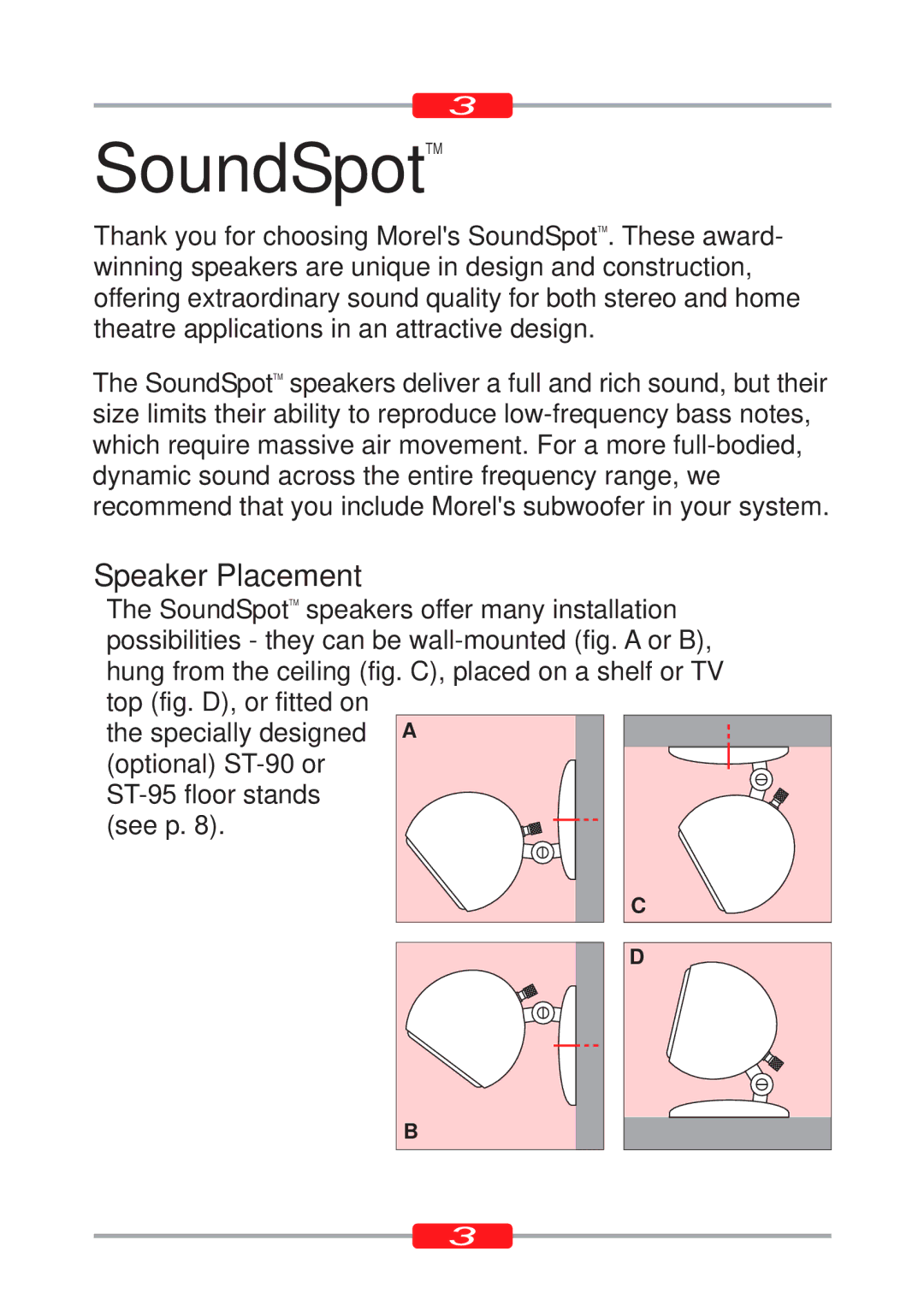 Morel ST-95, ST-90 owner manual SoundSpotTM, Speaker Placement 