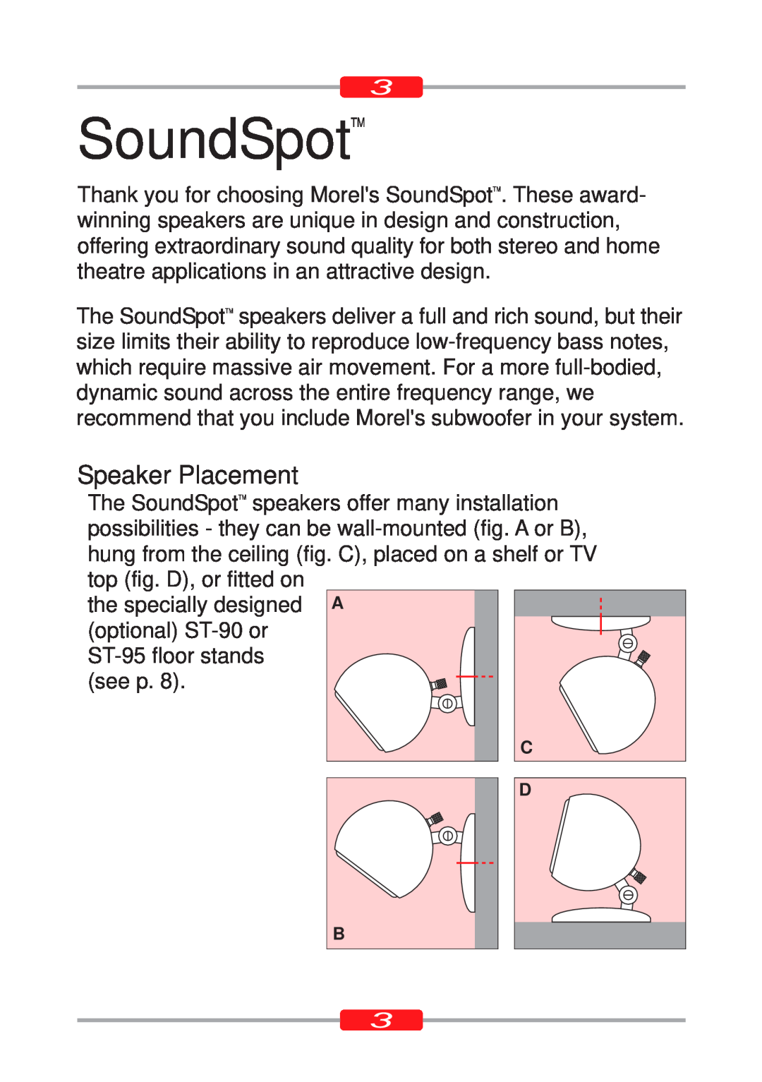 Morel ST-95, ST-90 owner manual SoundSpotTM, Speaker Placement 