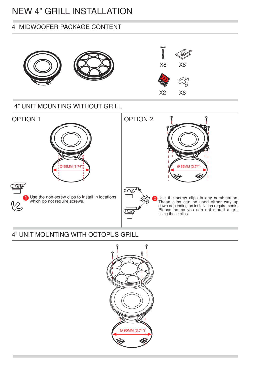 Morel X2, X8 manual NEW 4 Grill Installation 