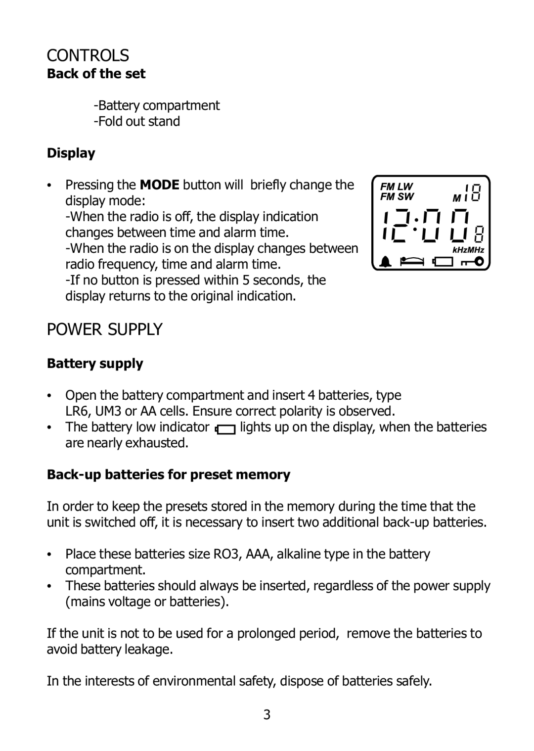 Morphy Richards 27004 operating instructions Power Supply, Battery supply 