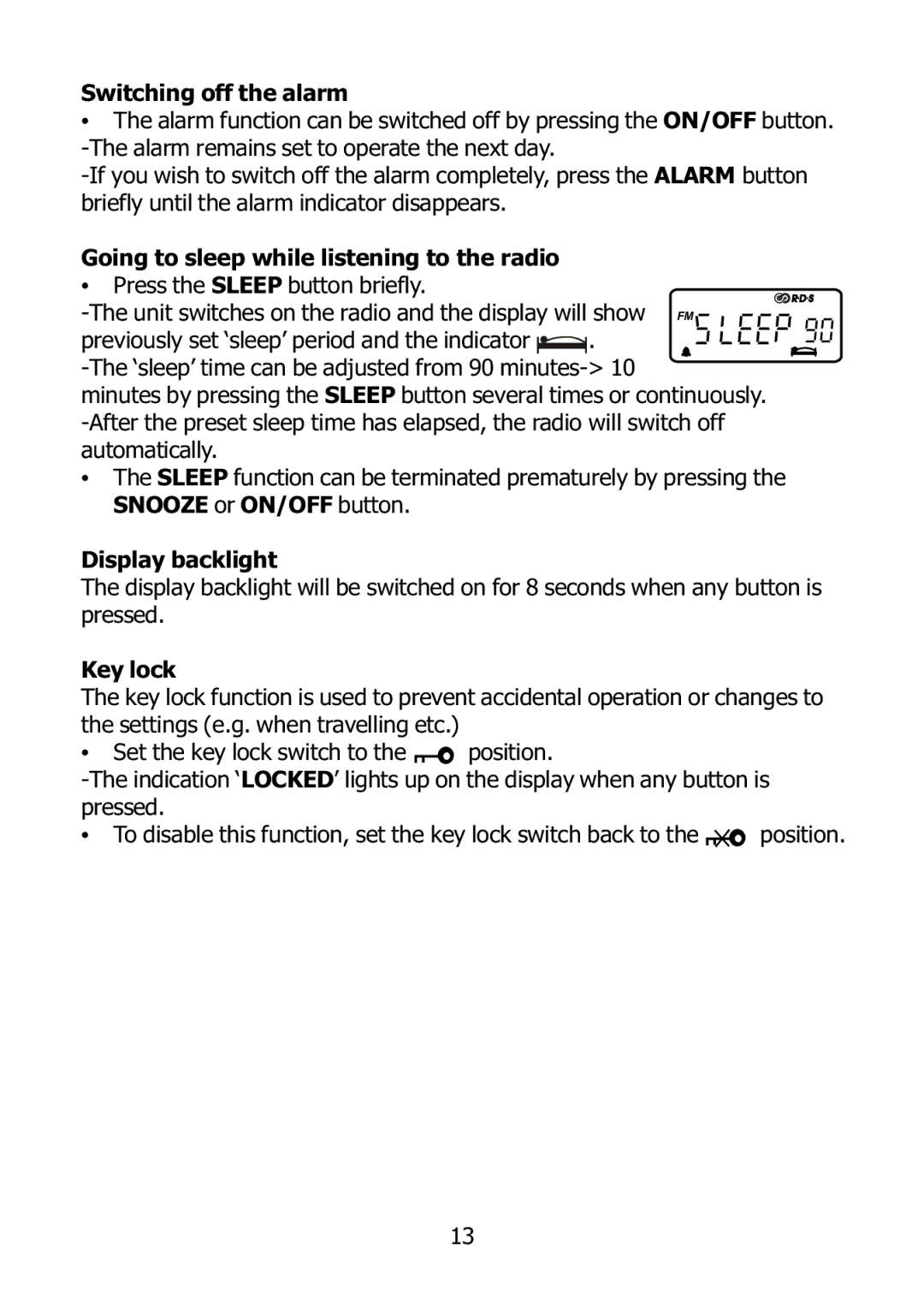 Morphy Richards 27005 operating instructions Previously set ‘sleep’ period and the indicator 