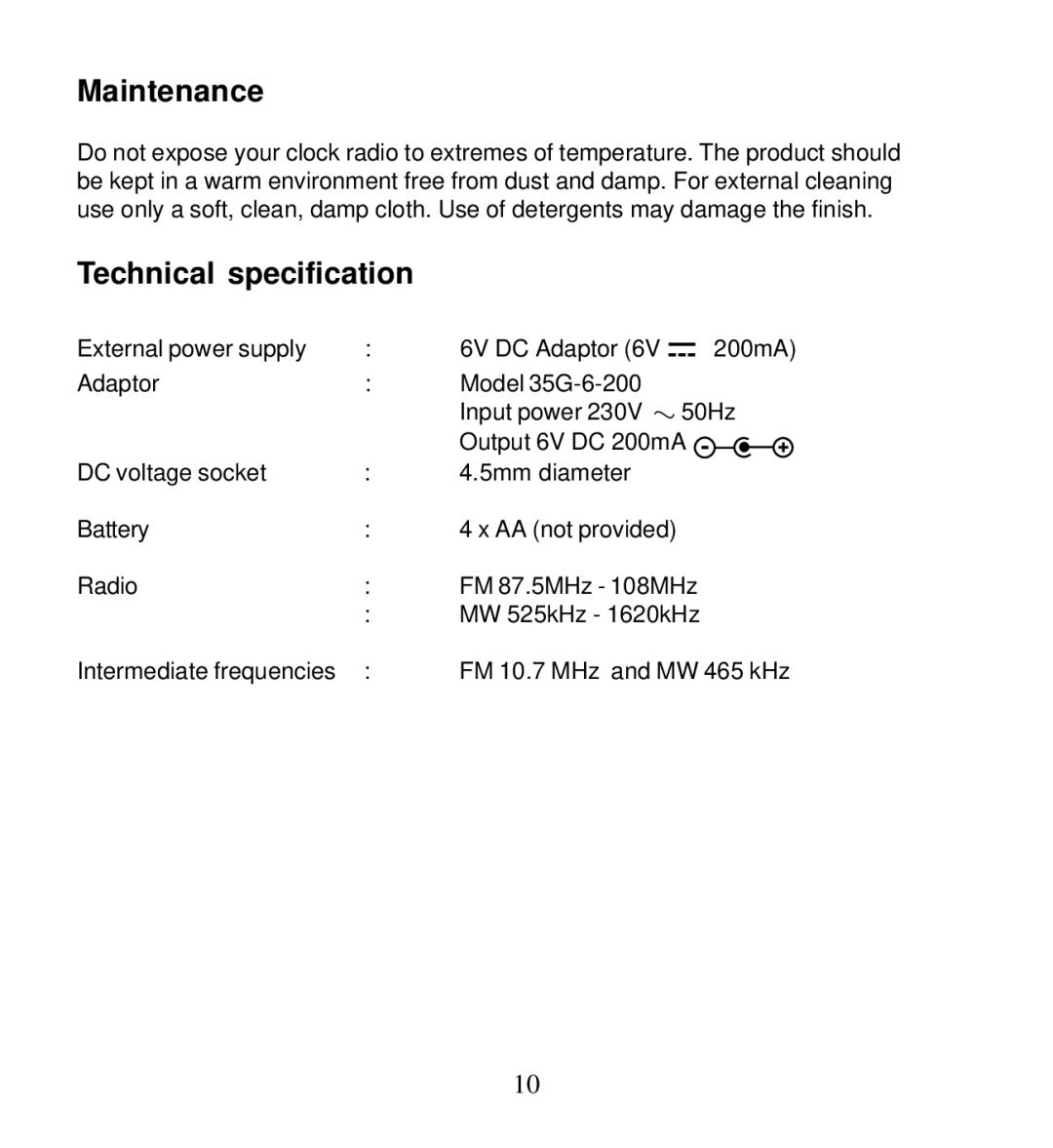 Morphy Richards 28025 operating instructions Maintenance, Technical specification 