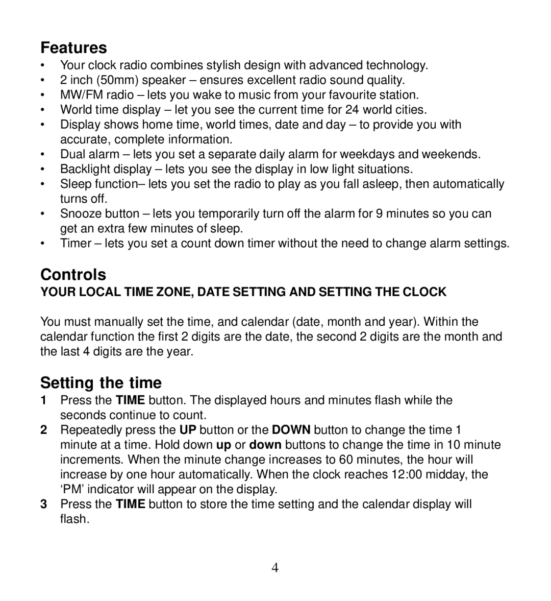 Morphy Richards 28025 operating instructions Features, Controls, Setting the time 