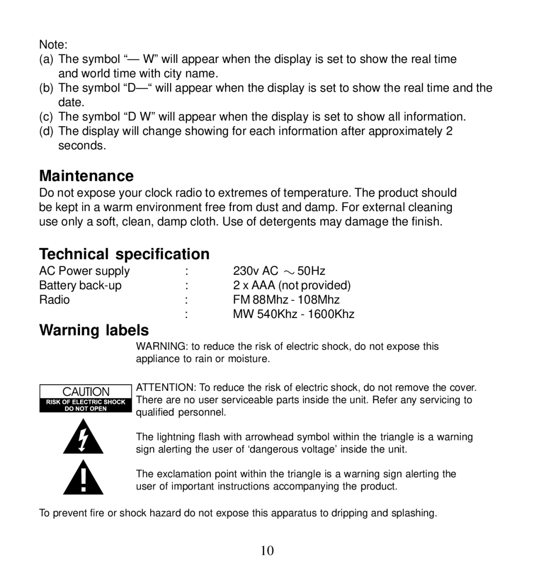 Morphy Richards 28026 operating instructions Maintenance, Technical specification 