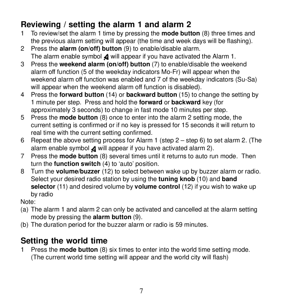 Morphy Richards 28026 operating instructions Reviewing / setting the alarm 1 and alarm, Setting the world time 