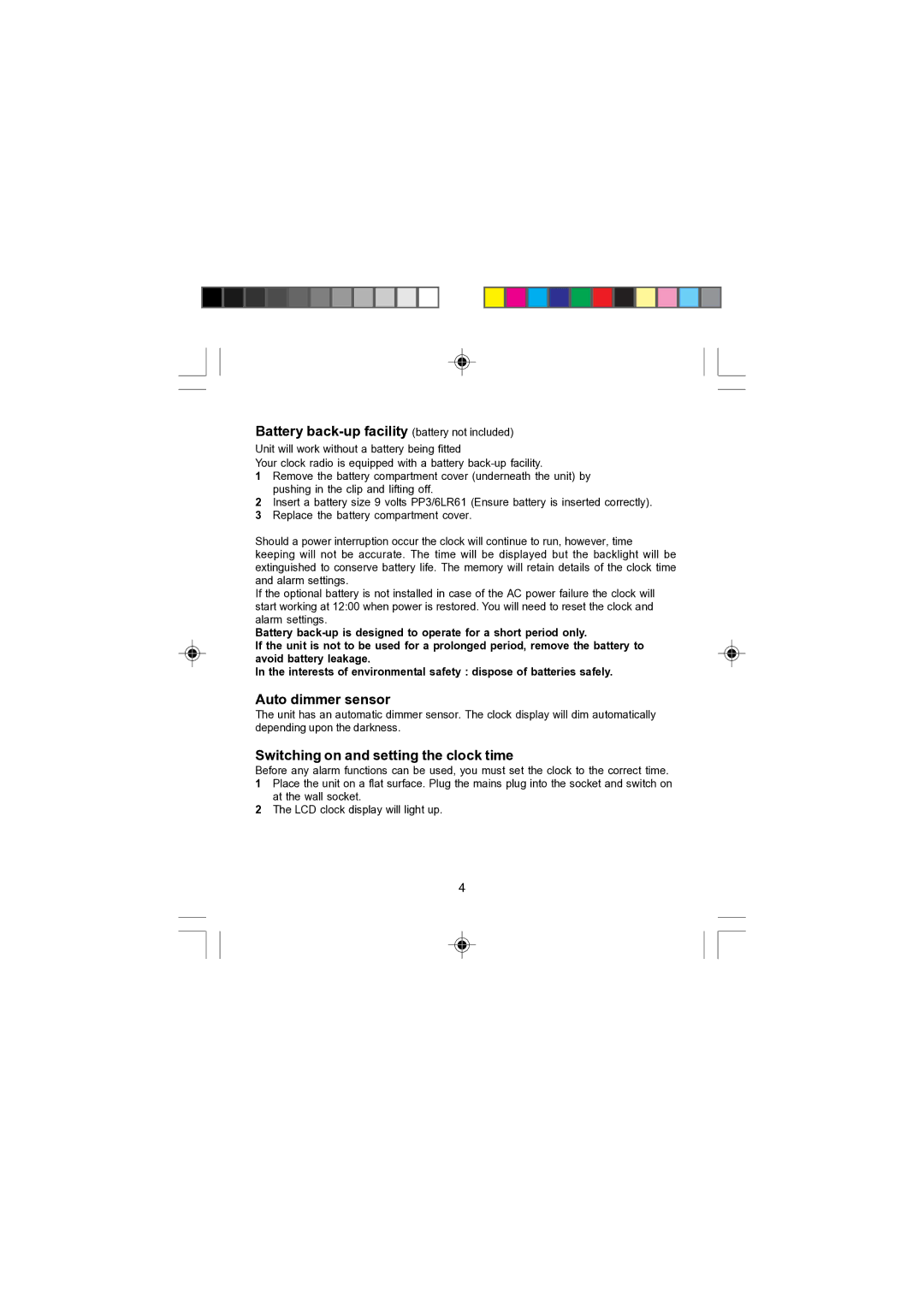 Morphy Richards 28034 operating instructions Battery back-up facility battery not included, Auto dimmer sensor 