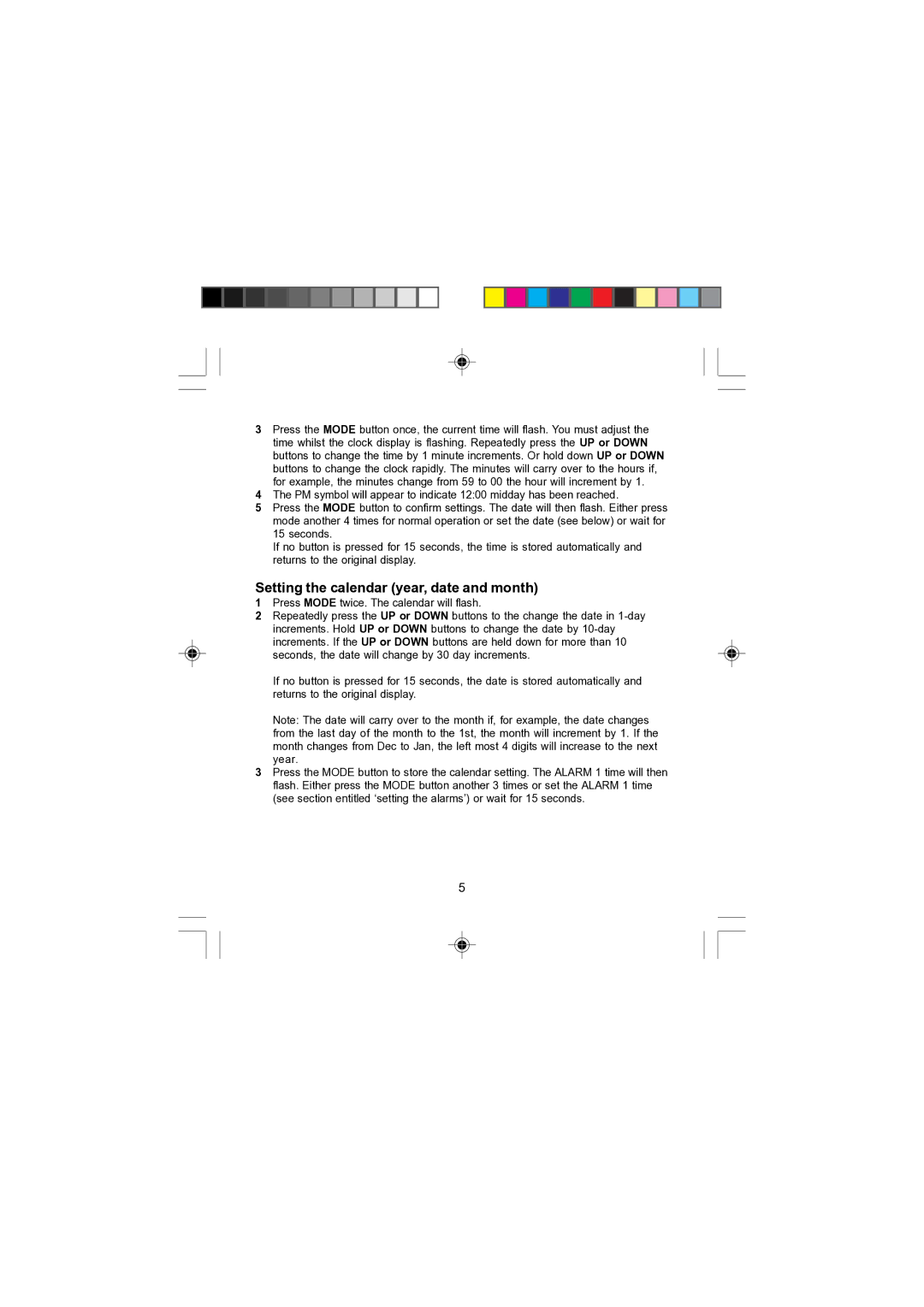 Morphy Richards 28034 operating instructions Setting the calendar year, date and month 