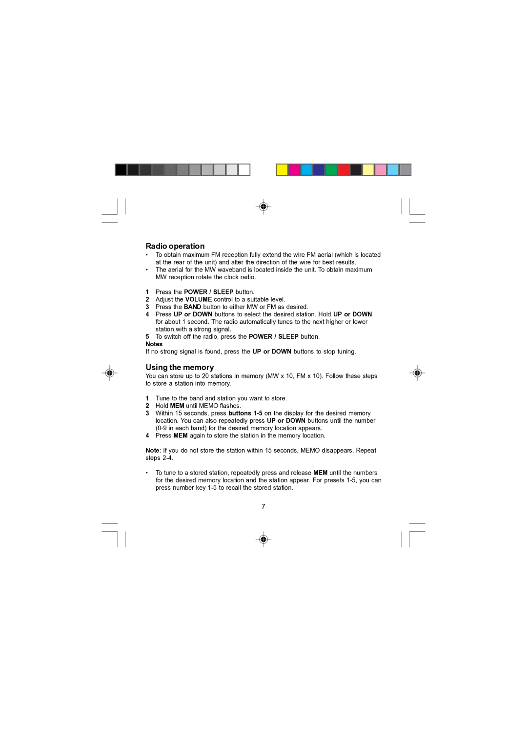 Morphy Richards 28034 operating instructions Radio operation, Using the memory 