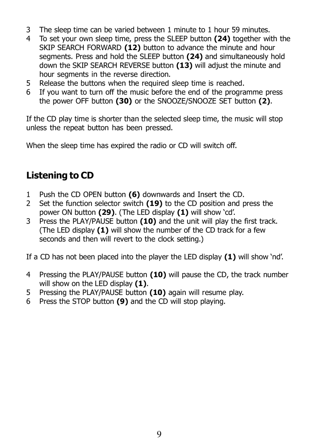 Morphy Richards 29000 operating instructions Listening to CD 