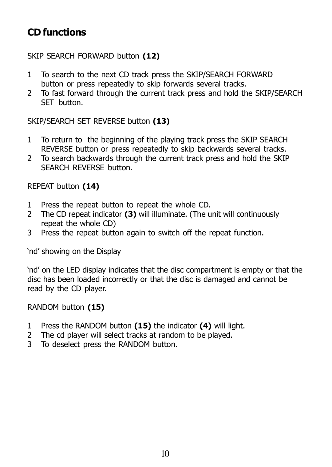 Morphy Richards 29000 operating instructions CD functions 