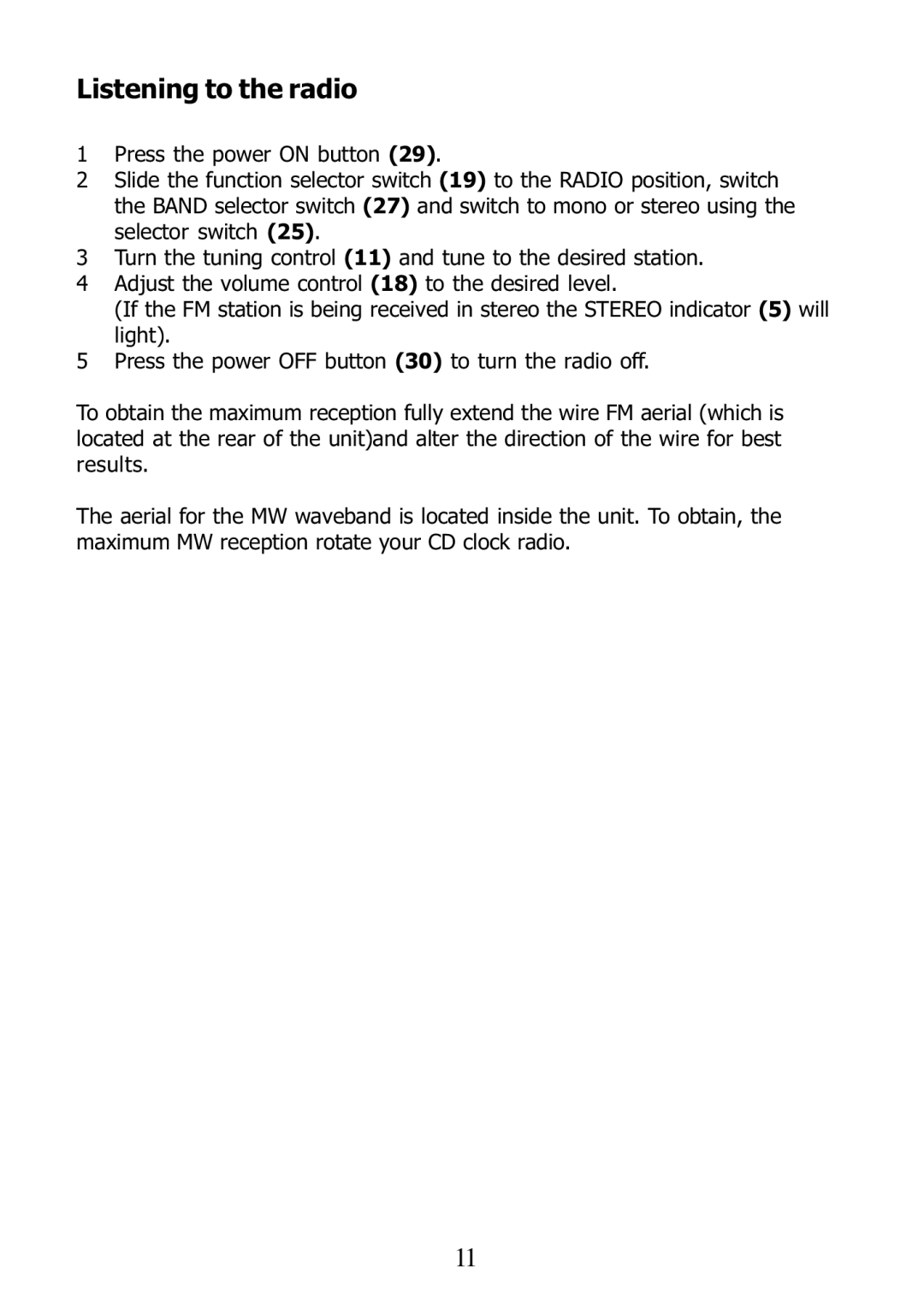 Morphy Richards 29000 operating instructions Listening to the radio 