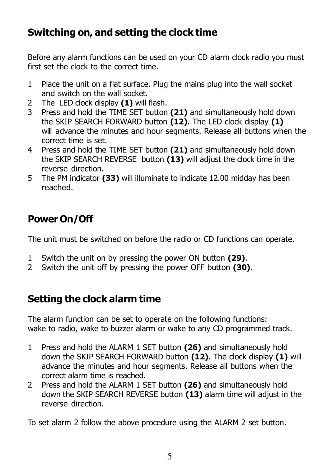 Morphy Richards 29000 Switching on, and setting the clock time, Power On/Off, Setting the clock alarm time 