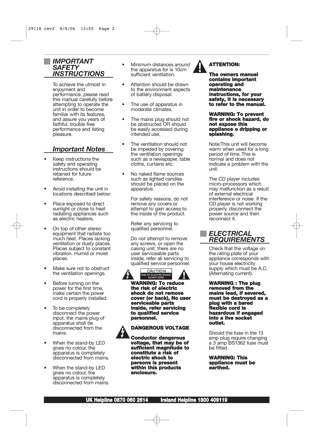 Morphy Richards 29118 REV2 manual Important Safety Instructions, Important Notes, Electrical Requirements 