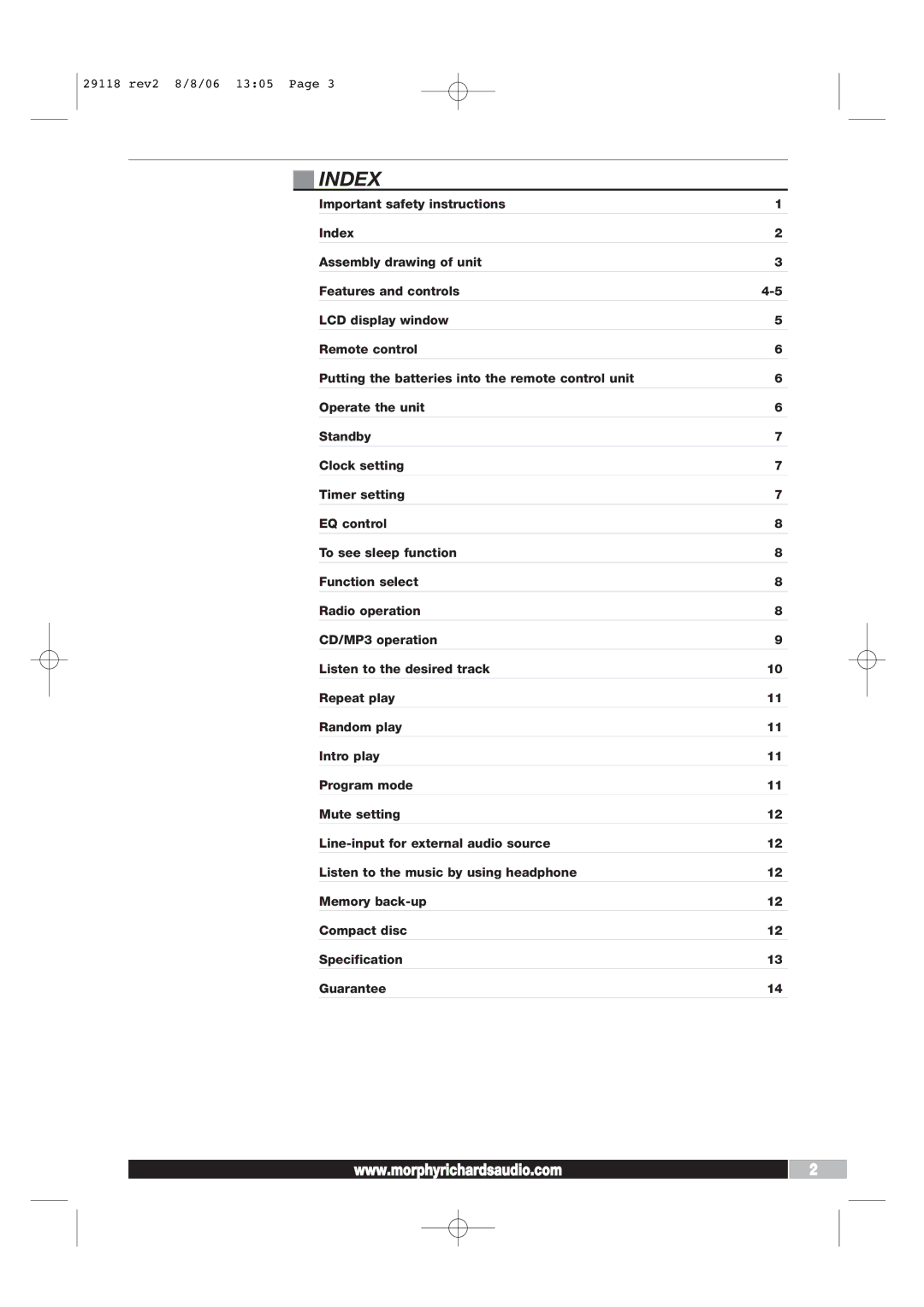 Morphy Richards 29118 REV2 manual Index 