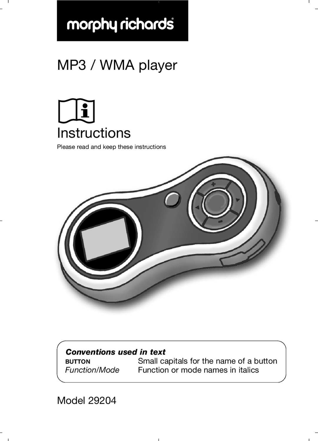 Morphy Richards 29204 manual MP3 / WMA player Instructions 