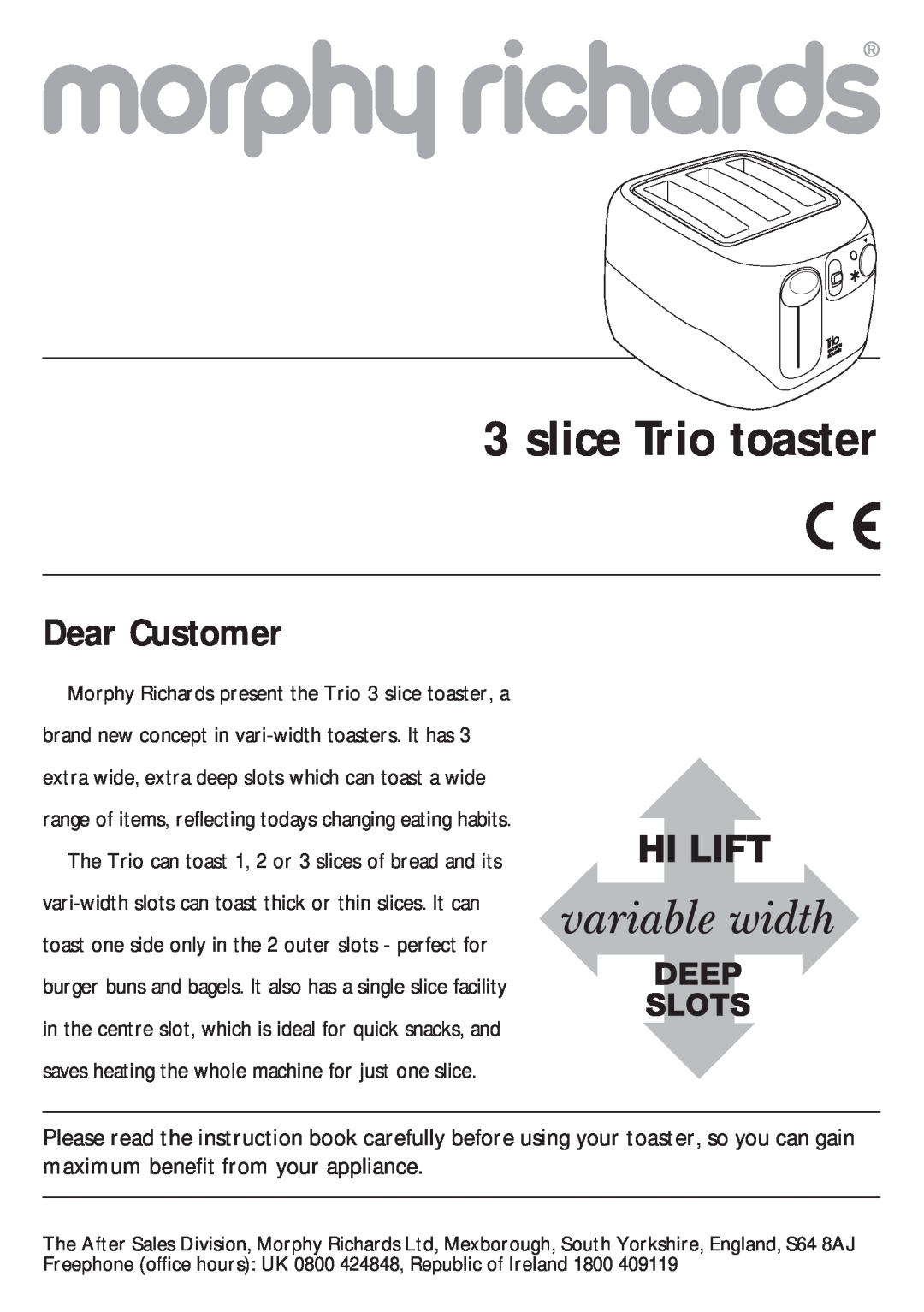 Morphy Richards 3 slice Trio toaster manual 