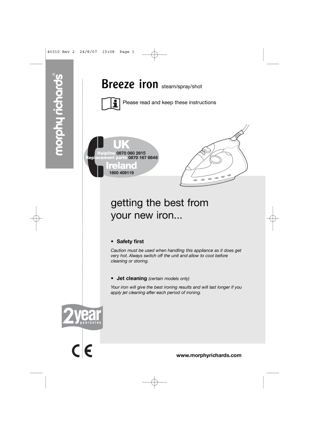 Morphy Richards 40310 manual Getting the best from Your new iron 