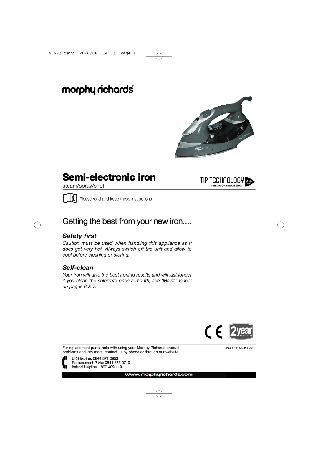 Morphy Richards 40692 manual Semi-electronic iron 