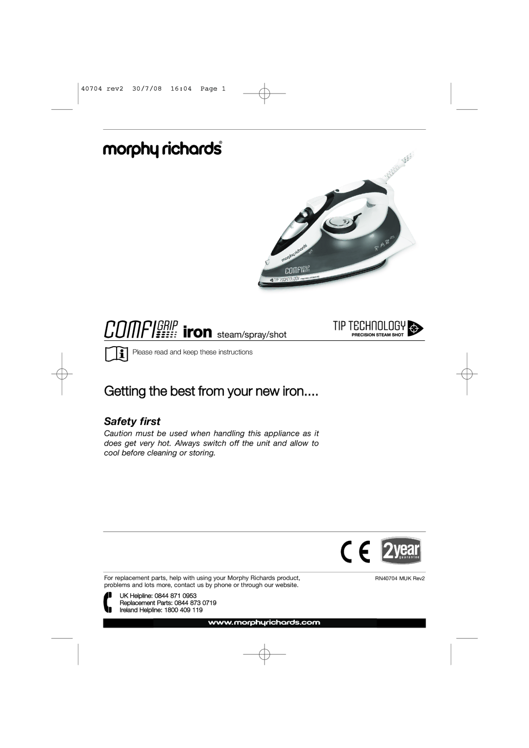 Morphy Richards 40704 manual Getting the best from your new iron 