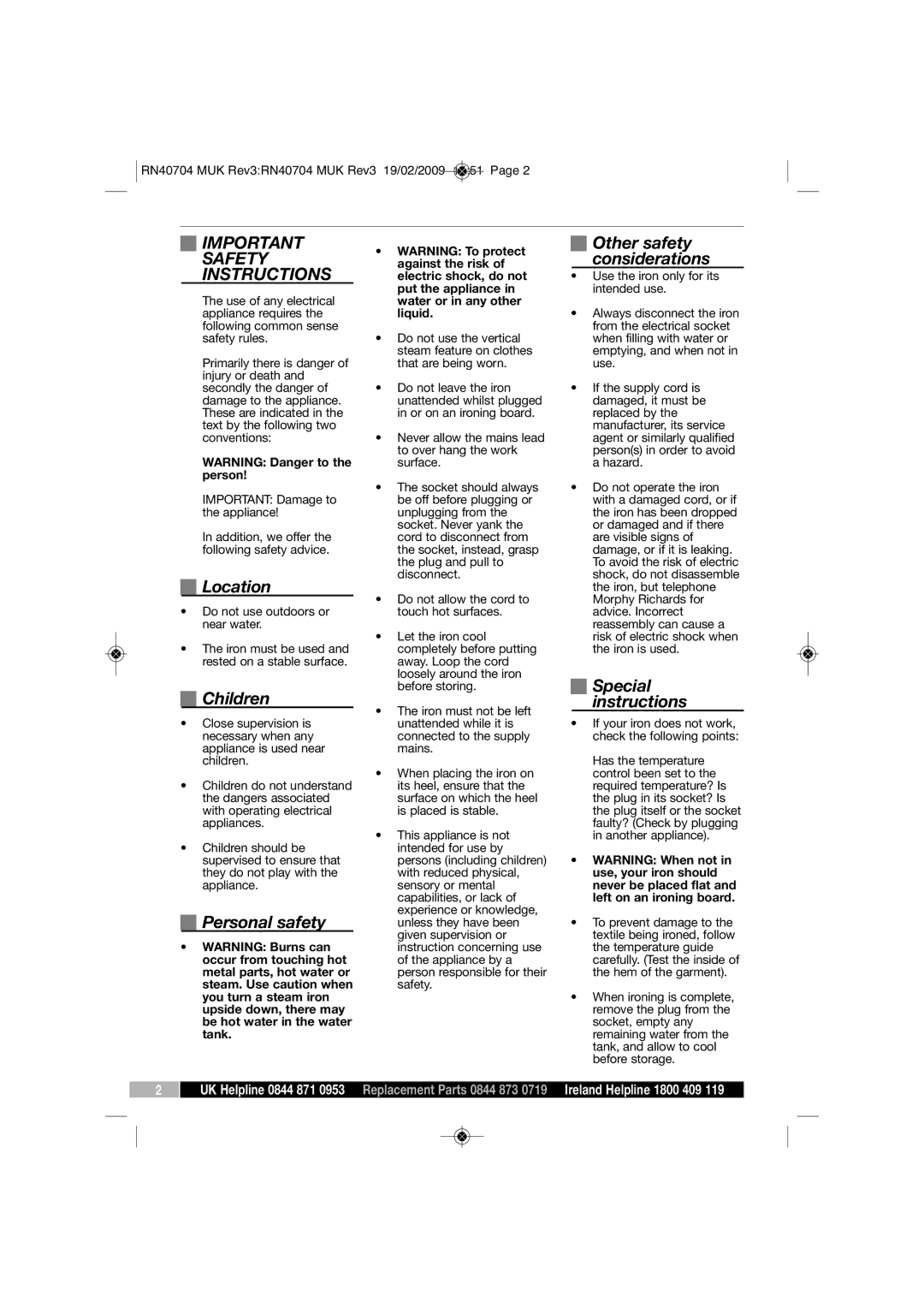 Morphy Richards 40734 manual Safety Instructions 