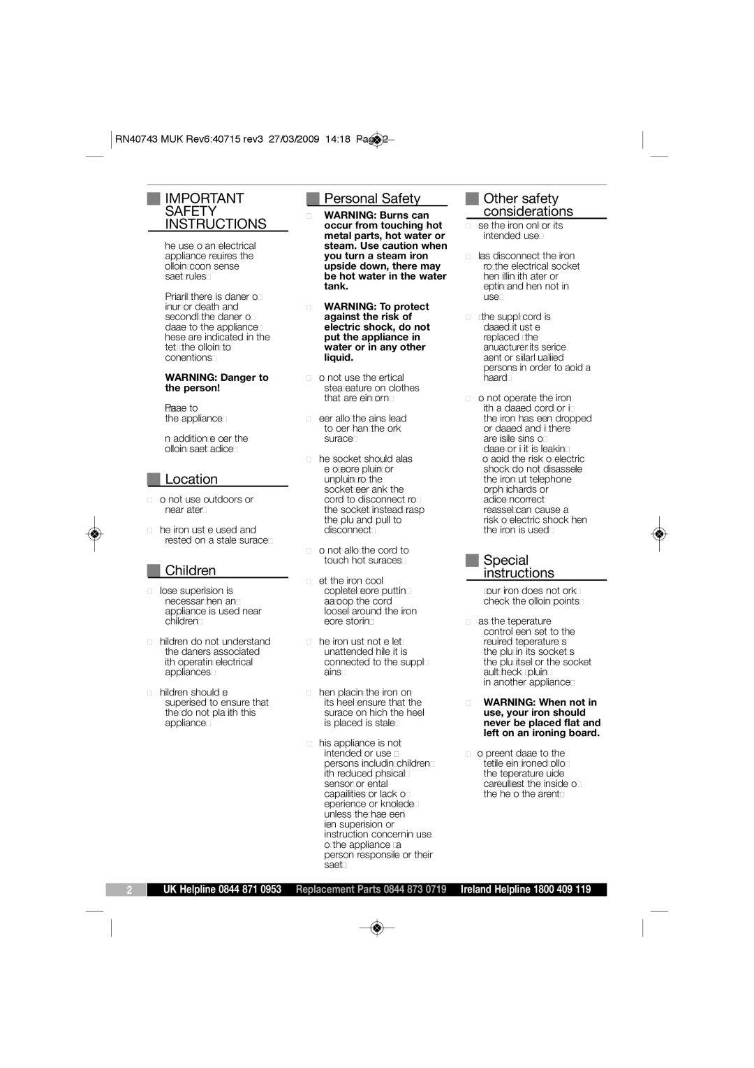 Morphy Richards 40743 manual Important Safety Instructions 