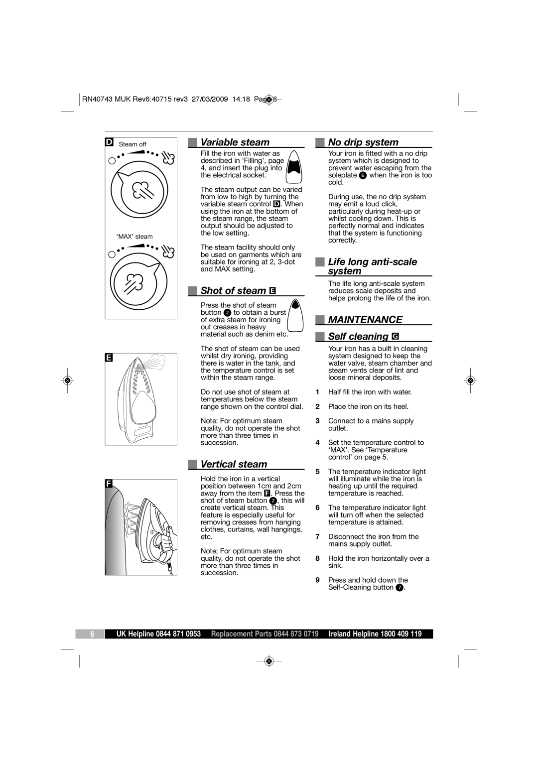 Morphy Richards 40743 manual Maintenance 