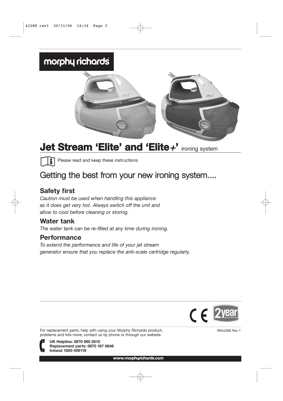 Morphy Richards 42288 manual Jet Stream ‘Elite’ and ‘Elite+’ ironing system 