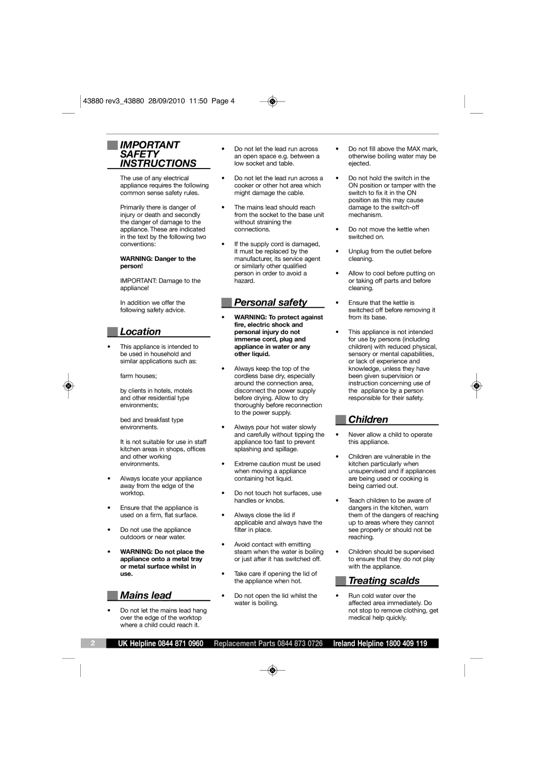 Morphy Richards 43037 warranty Safety, Instructions 