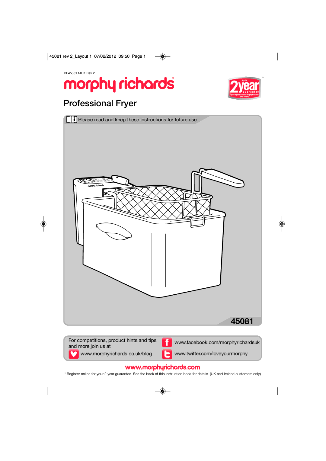 Morphy Richards 45081 manual Professional Fryer 