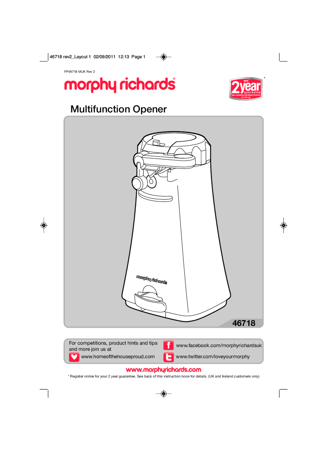 Morphy Richards 46718 manual Multifunction Opener 