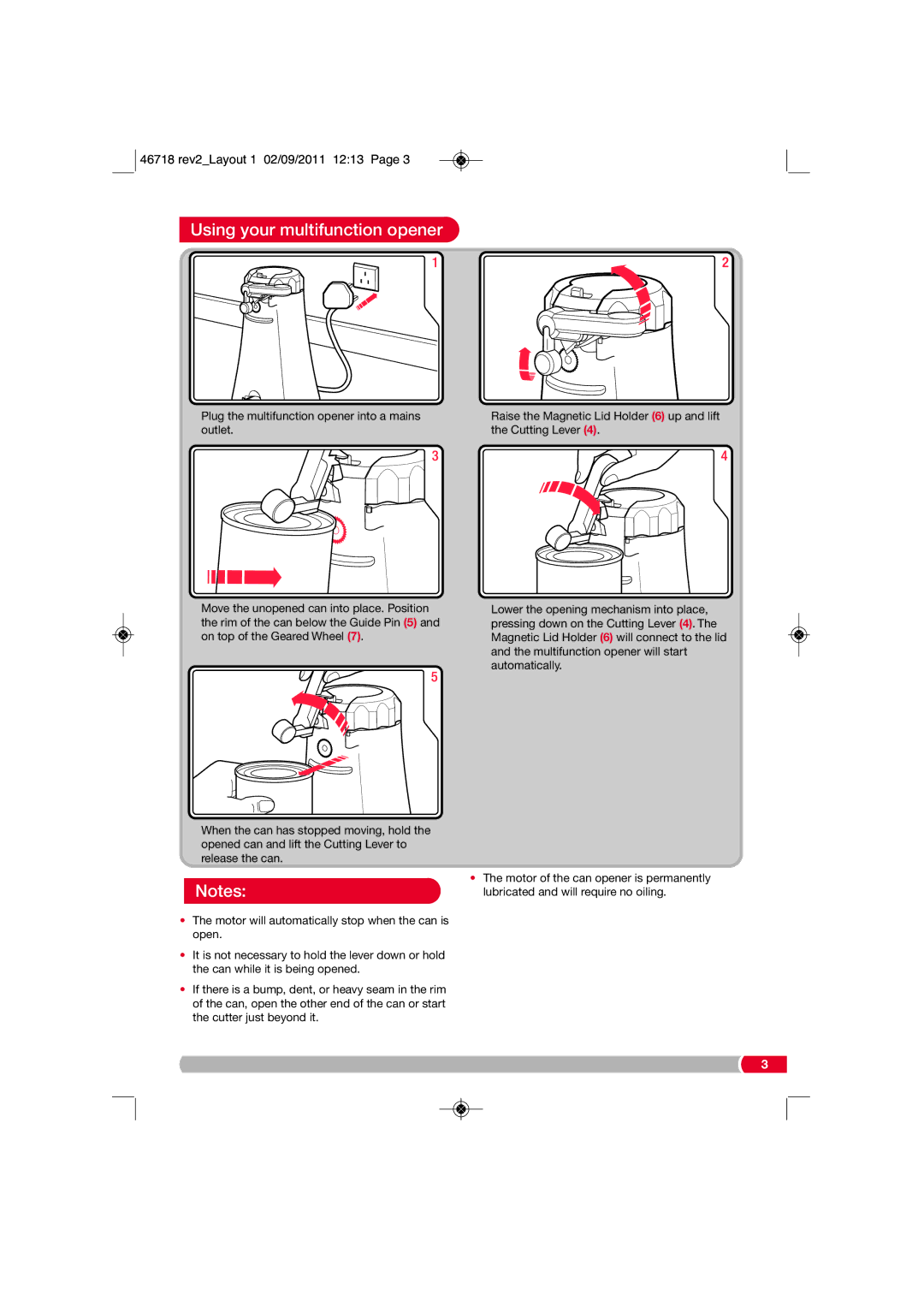 Morphy Richards 46718 manual Using your multifunction opener 