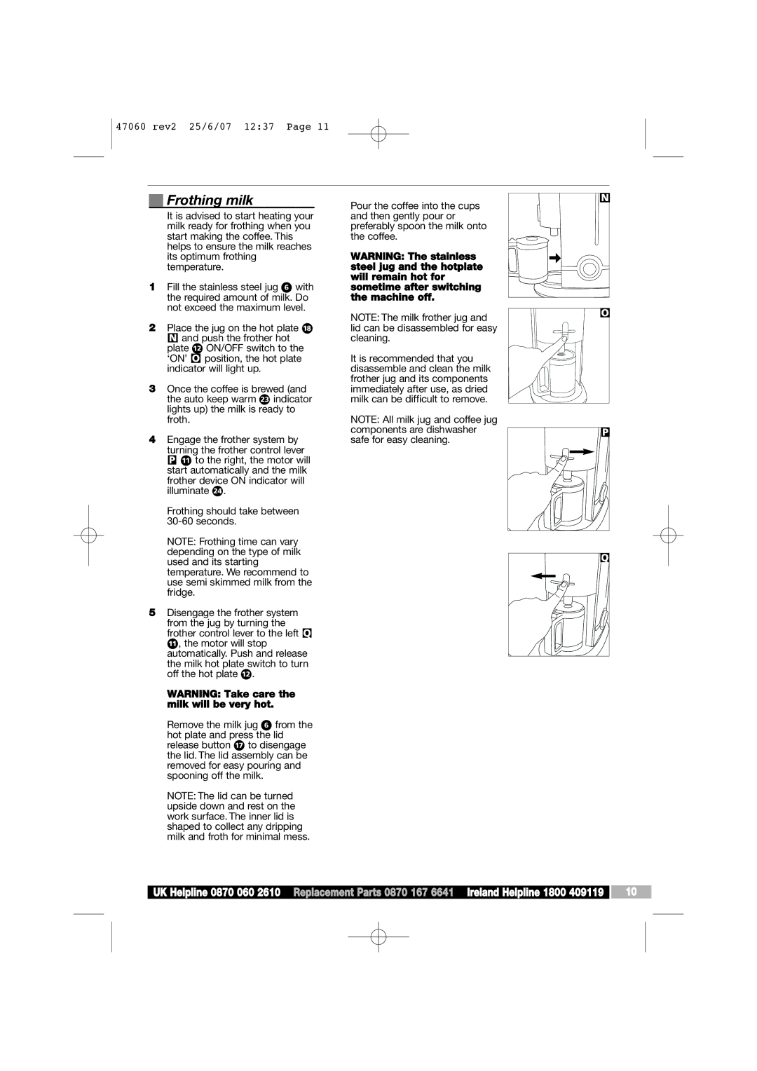 Morphy Richards 47061, 47060, 47062, 47063 manual Frothing milk 