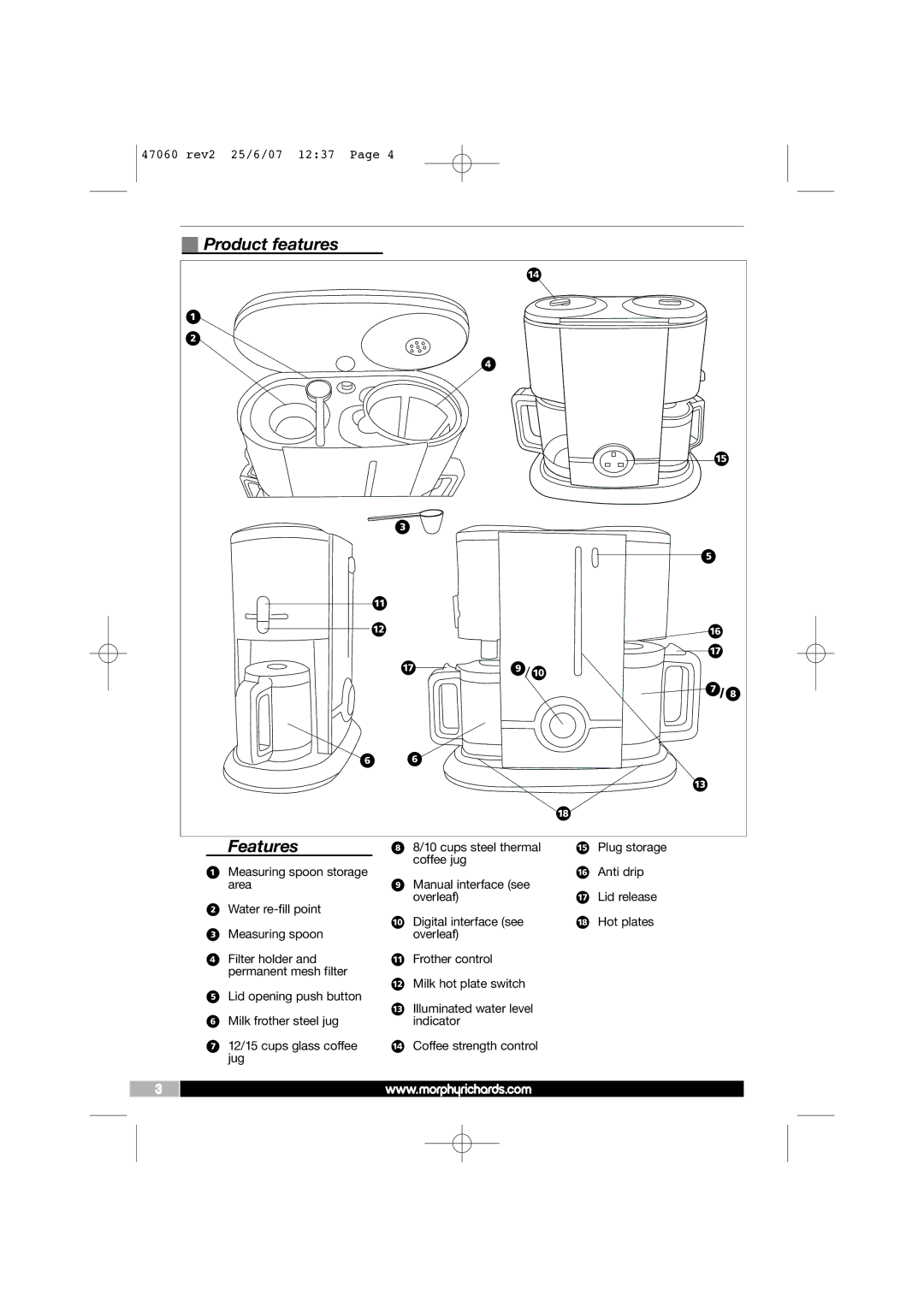 Morphy Richards 47060, 47062, 47063, 47061 manual Product features Features 