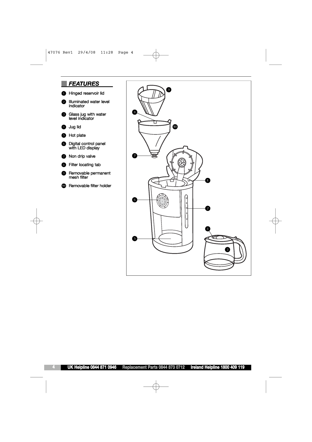 Morphy Richards manual Features, ‚ · „ ‡ ⁄ ﬂ ¤ › ﬁ ‹, 47076 Rev1 29/4/08 1128 Page 