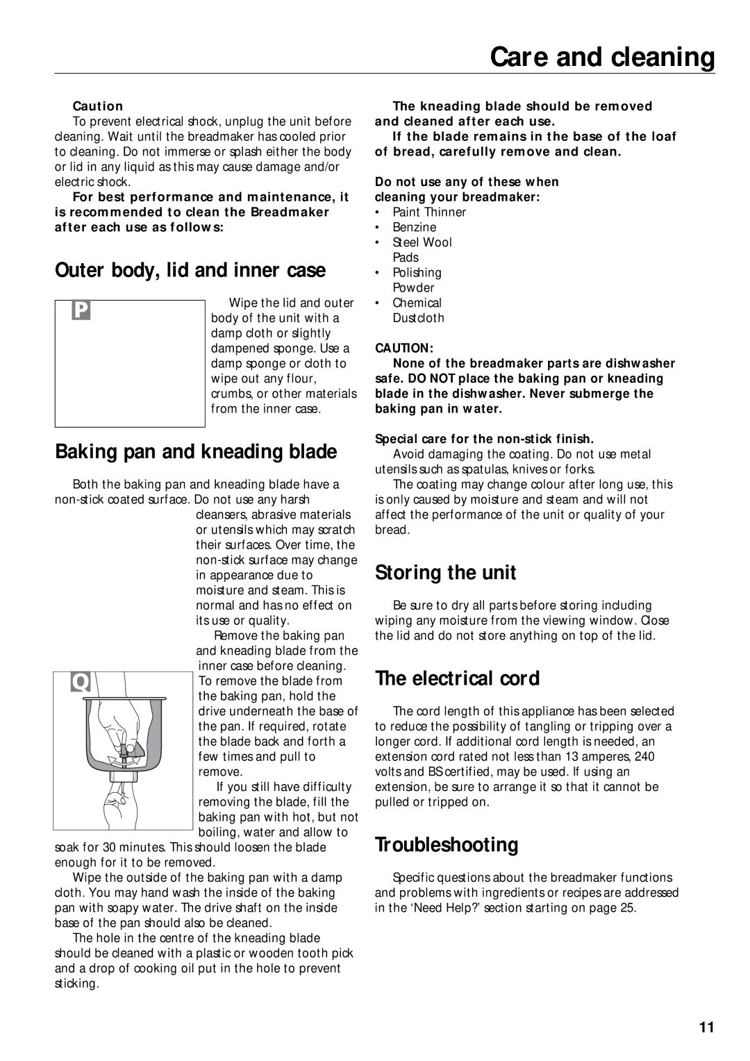 Morphy Richards 48230, 48220 manual Storing the unit, Electrical cord, Troubleshooting 