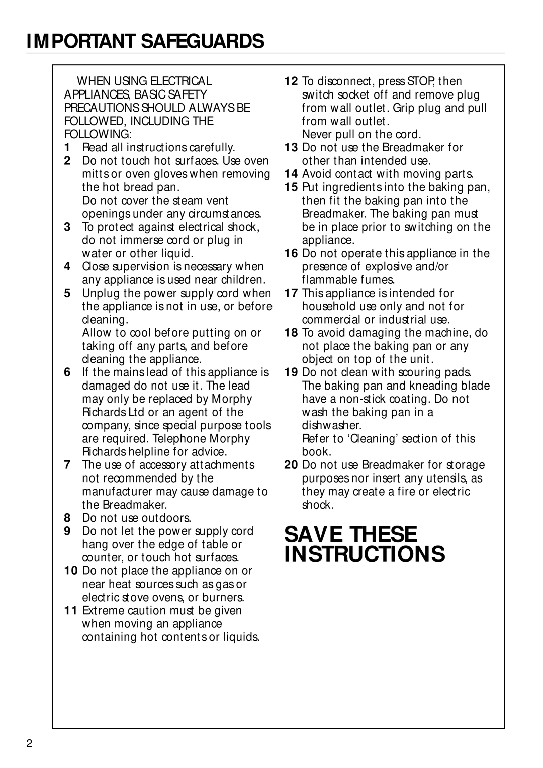 Morphy Richards 48220, 48230 manual Important Safeguards 