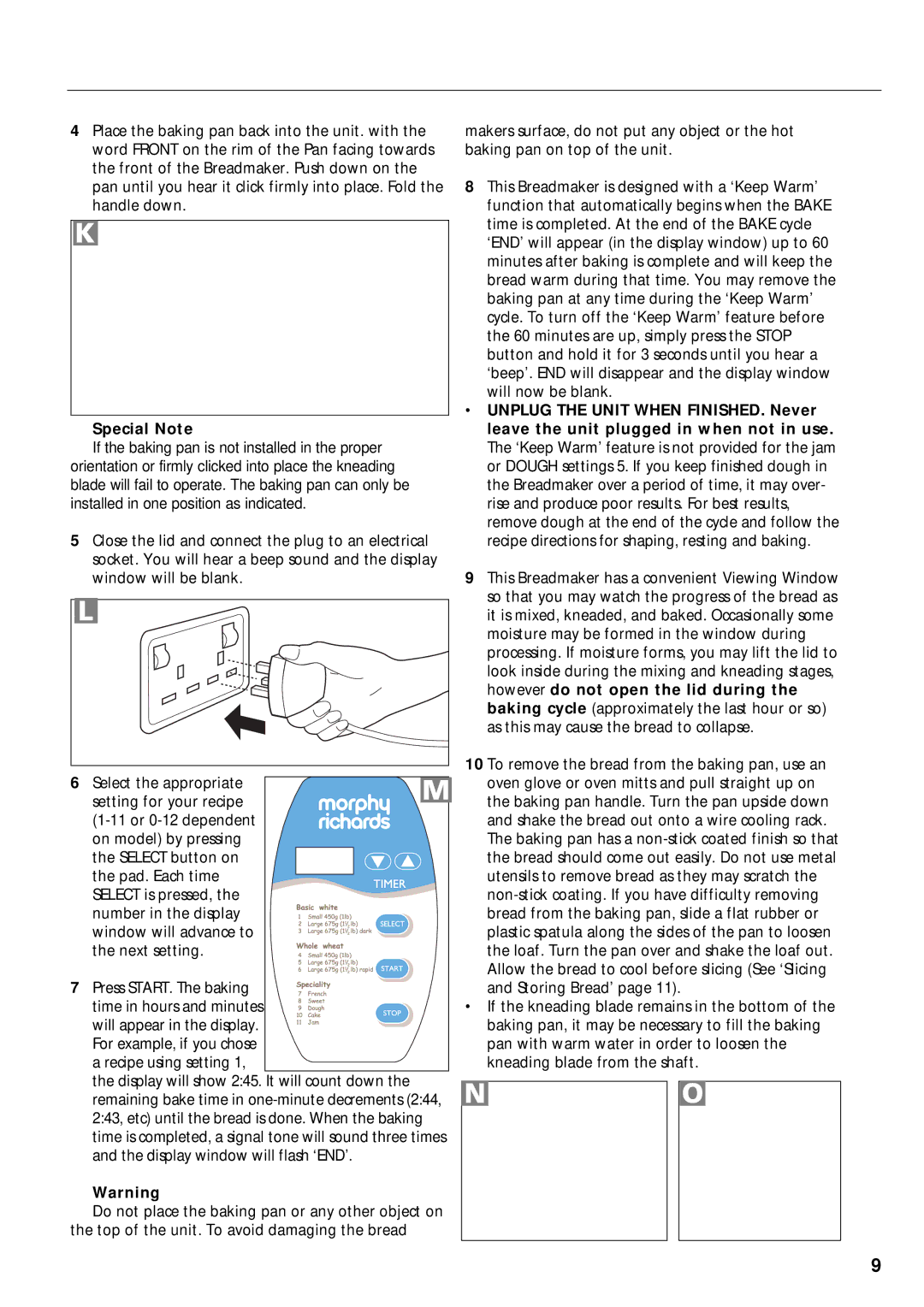 Morphy Richards 48230, 48220 manual Special Note 