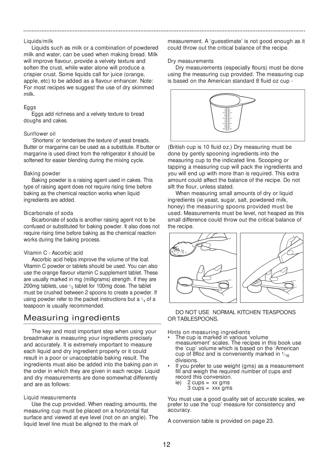 Morphy Richards 48300 manual Measuring ingredients 