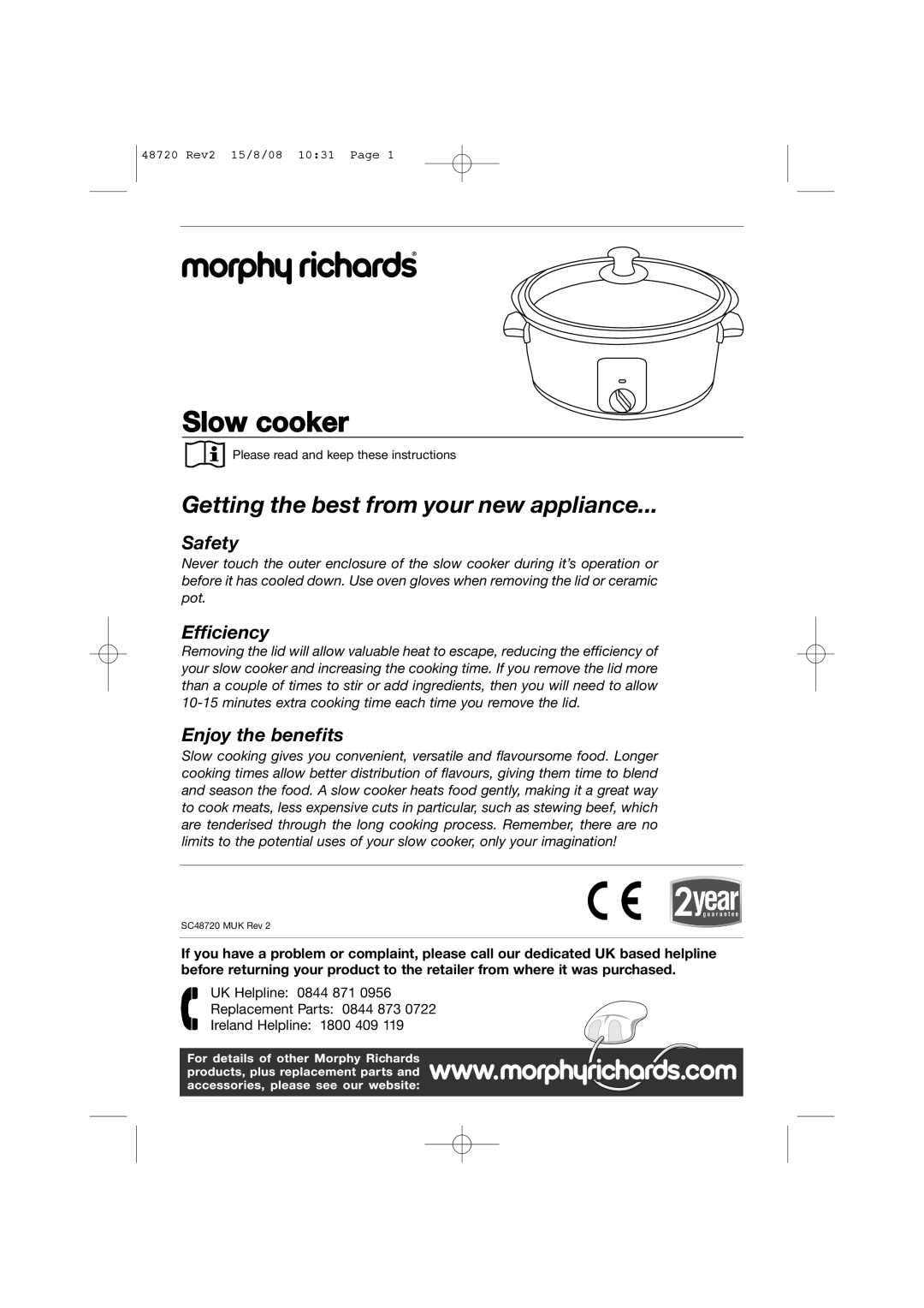 Morphy Richards 48720 manual Slow cooker 