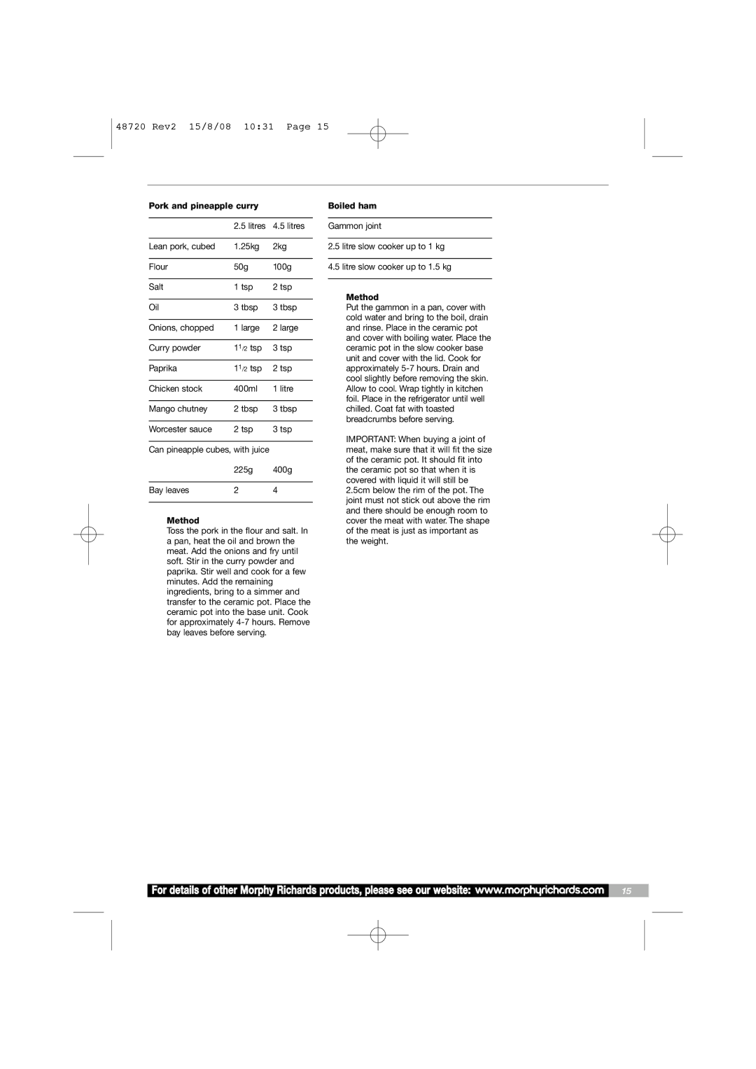 Morphy Richards 48720 manual 225g 400g Bay leaves Method 