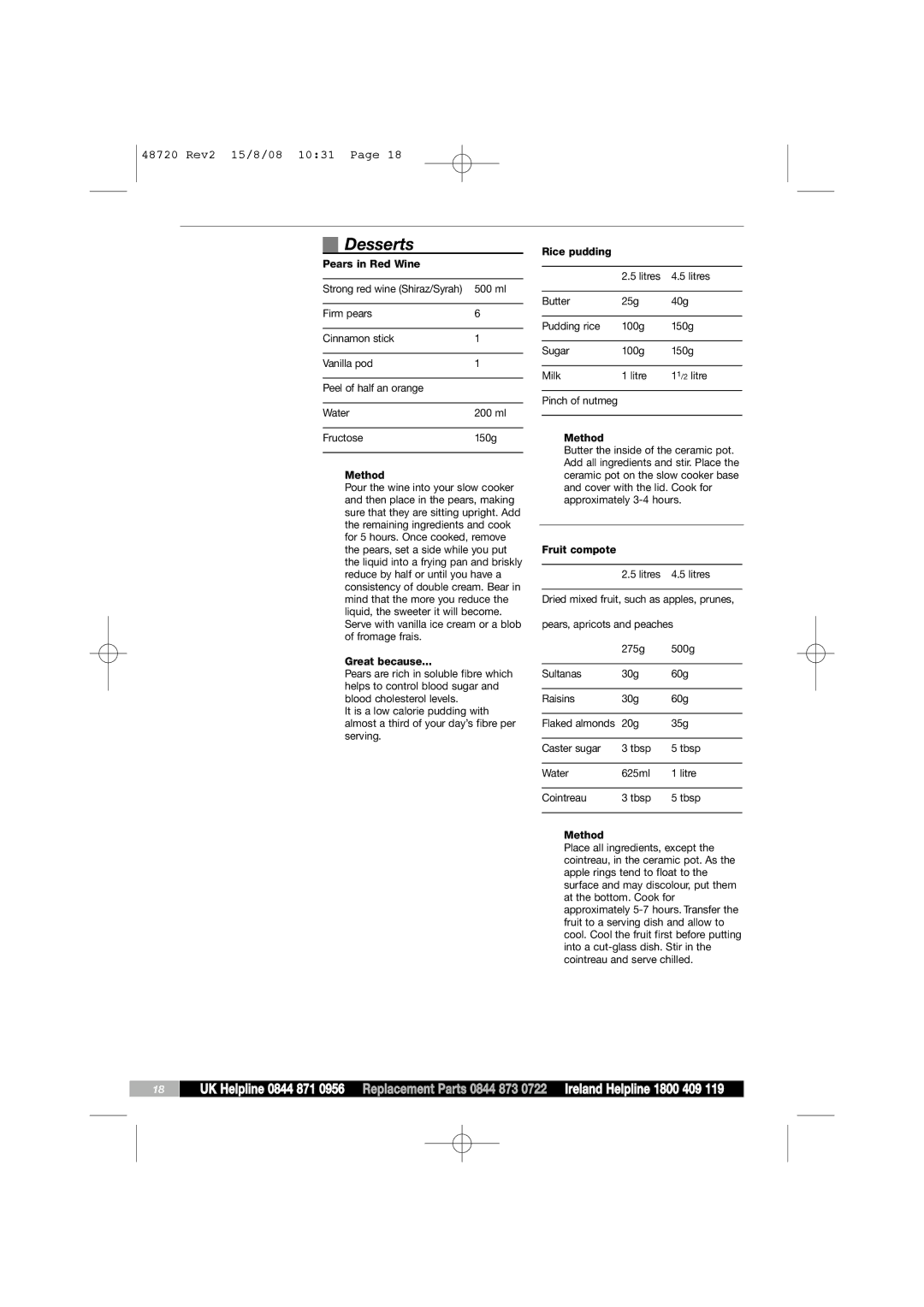 Morphy Richards 48720 manual Desserts 