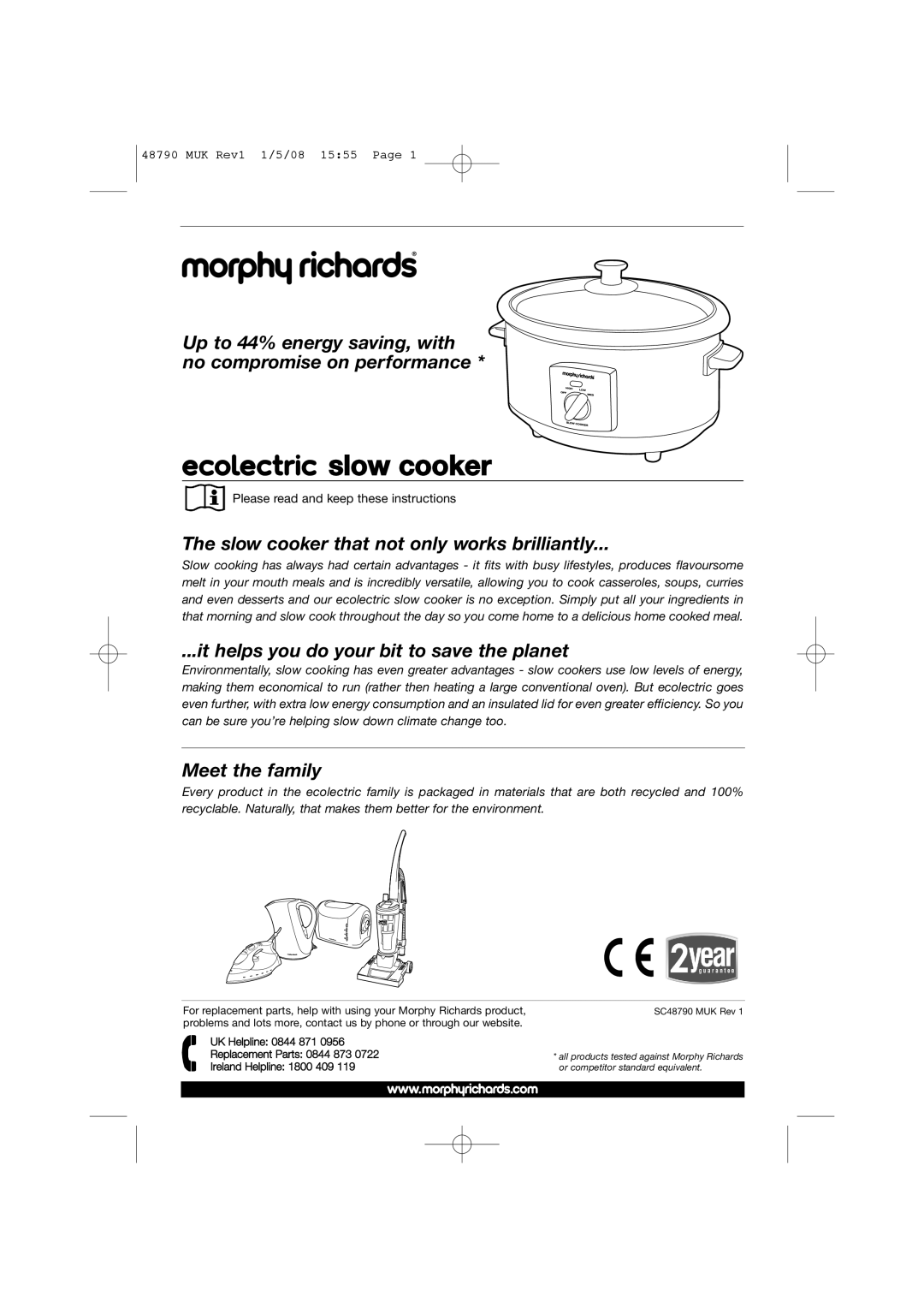 Morphy Richards 48790 manual Slow cooker 