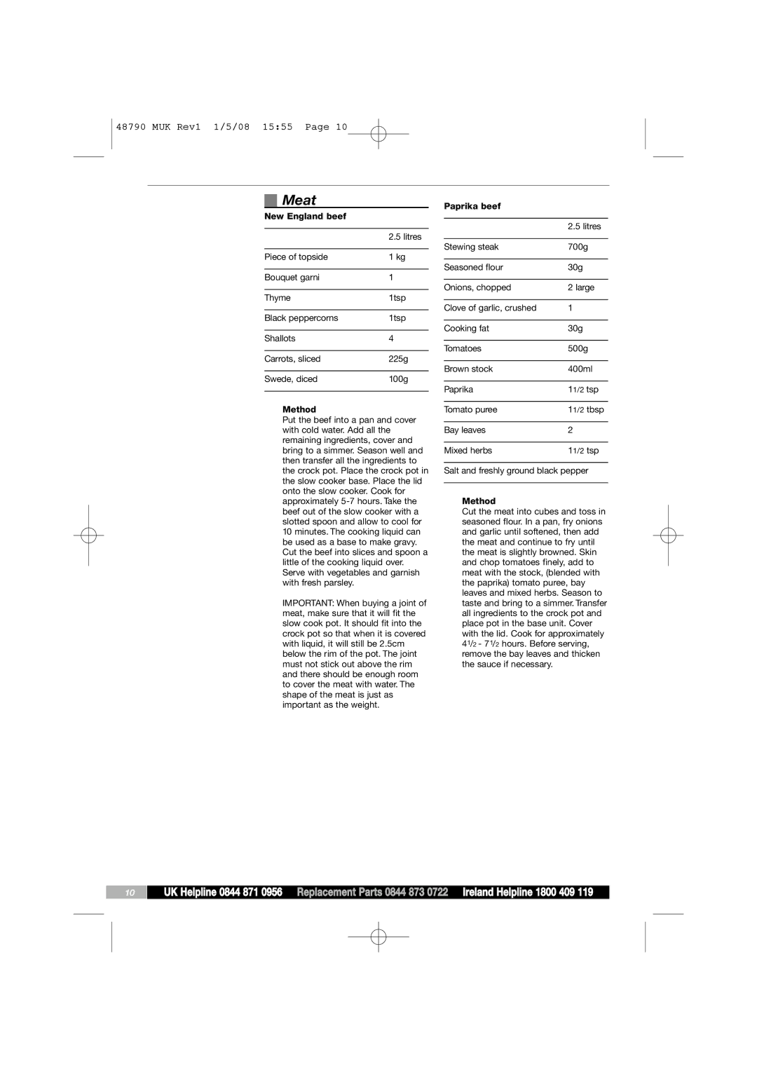 Morphy Richards 48790 manual Meat 