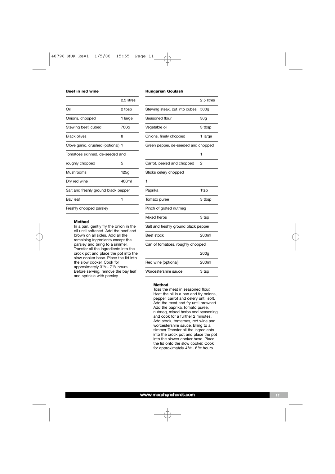 Morphy Richards 48790 manual MUK Rev1 1/5/08 1555 