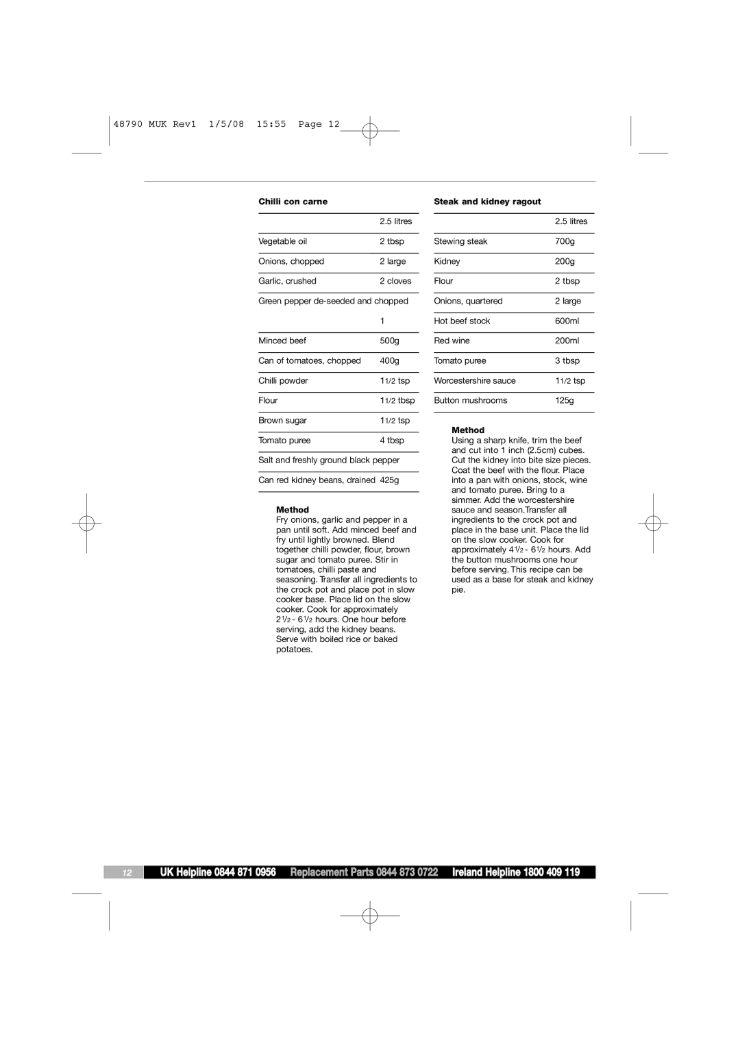 Morphy Richards 48790 manual MUK Rev1 1/5/08 1555 