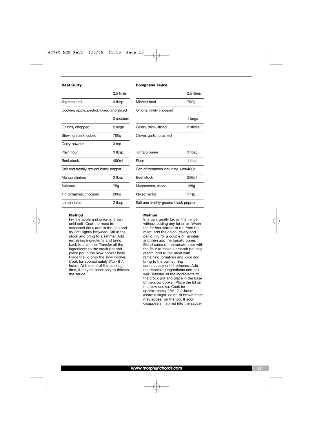 Morphy Richards 48790 manual MUK Rev1 1/5/08 1555 