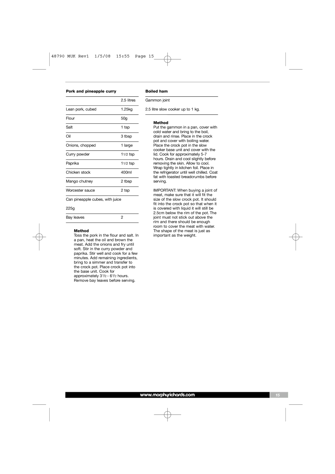 Morphy Richards 48790 manual MUK Rev1 1/5/08 1555 