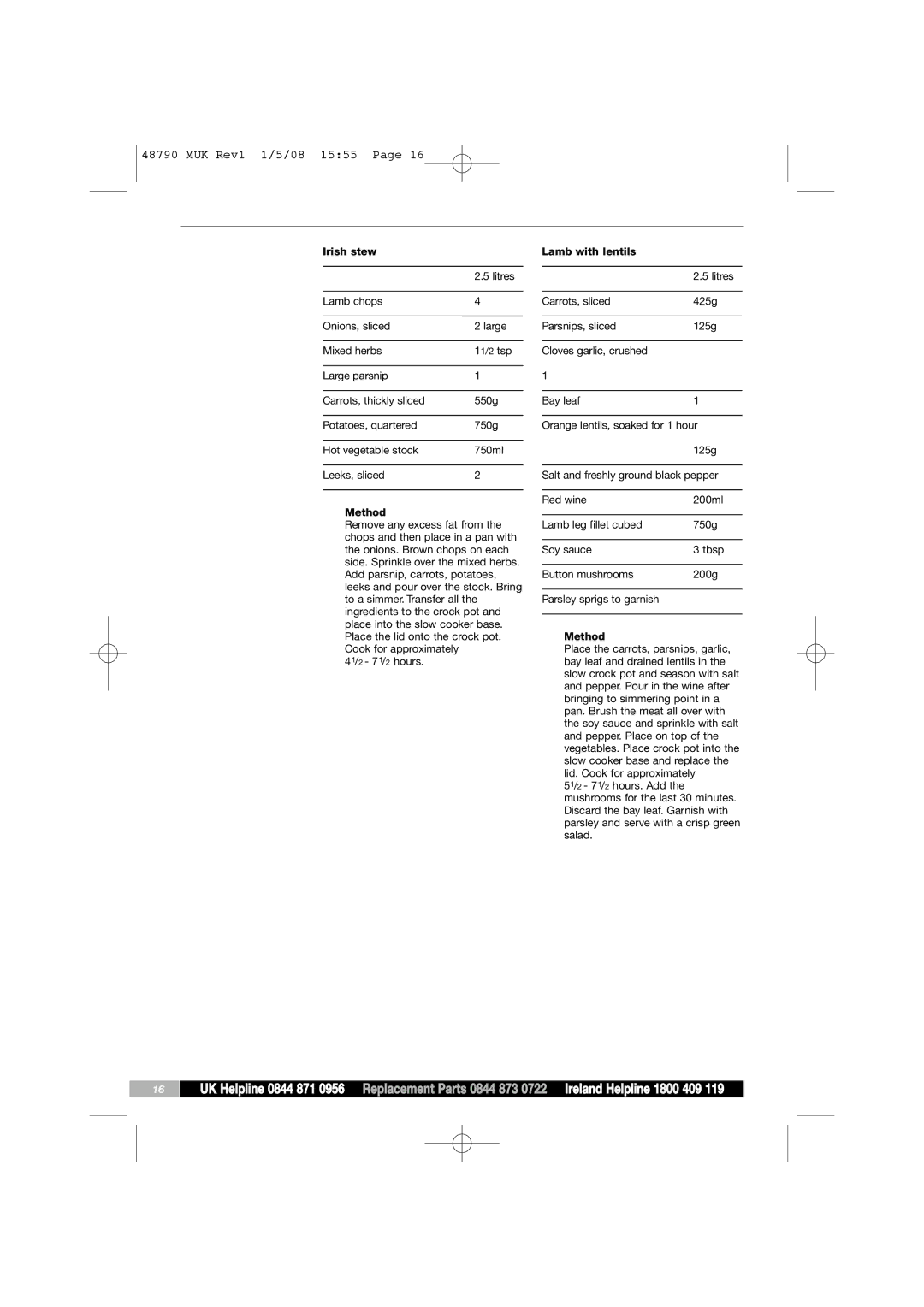 Morphy Richards 48790 manual MUK Rev1 1/5/08 1555 